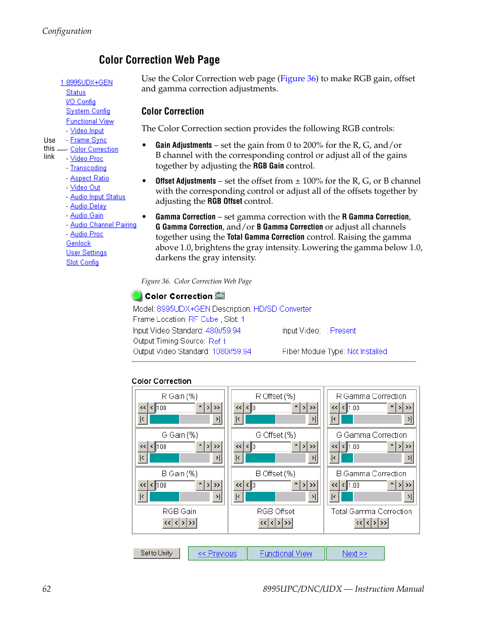 Color correction web page | Grass Valley 8995DNC v.1.3.0 User Manual | Page 62 / 140