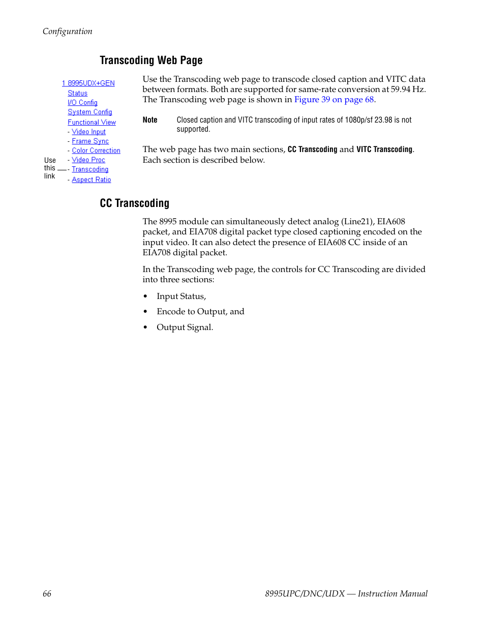 Cc transcoding, Ion in | Grass Valley 8995DNC v.1.3.0 User Manual | Page 66 / 140