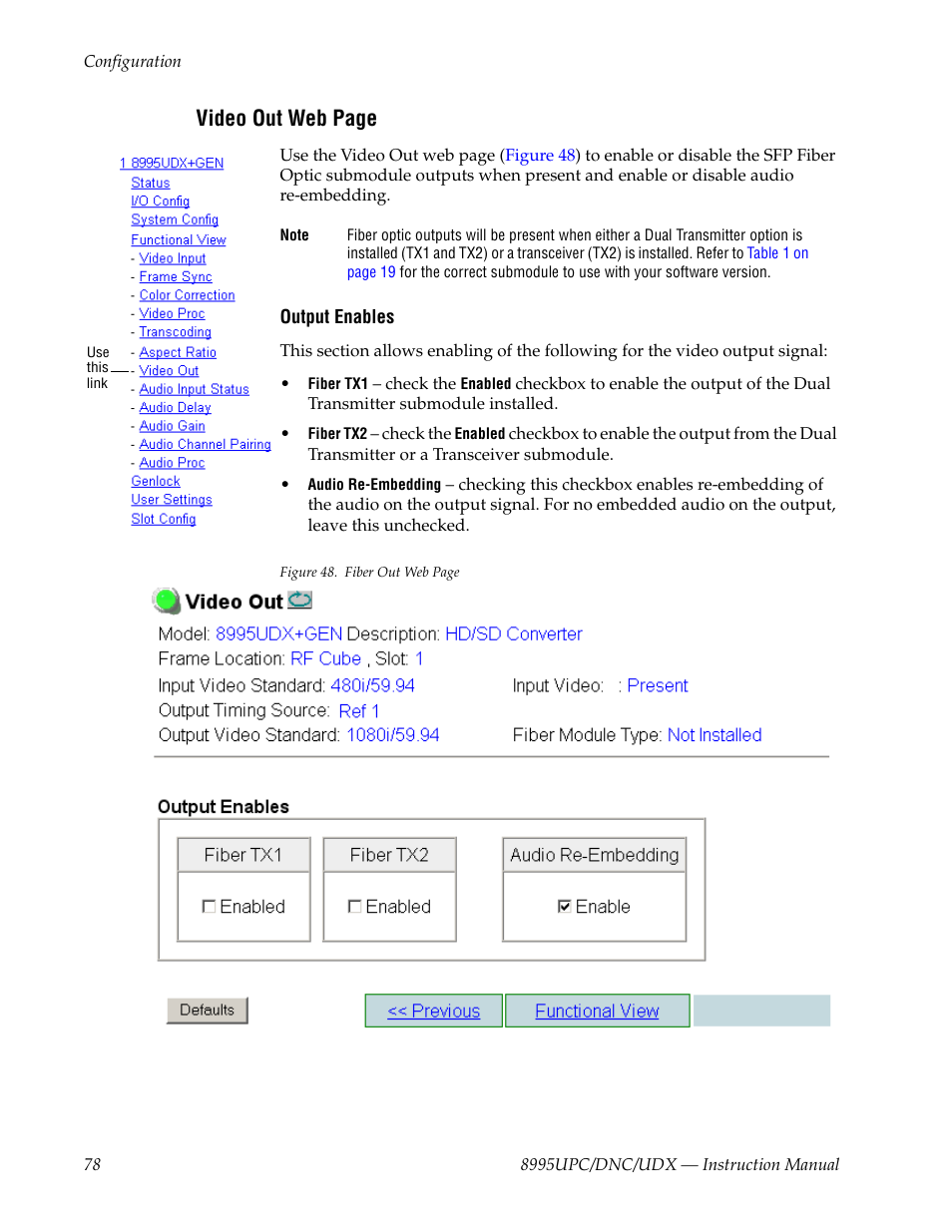Video out web page | Grass Valley 8995DNC v.1.3.0 User Manual | Page 78 / 140
