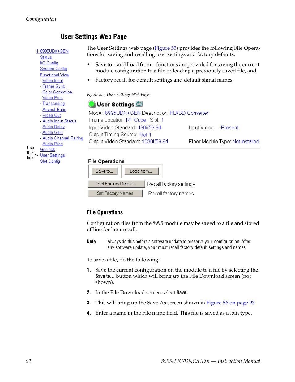 User settings web page | Grass Valley 8995DNC v.1.3.0 User Manual | Page 92 / 140