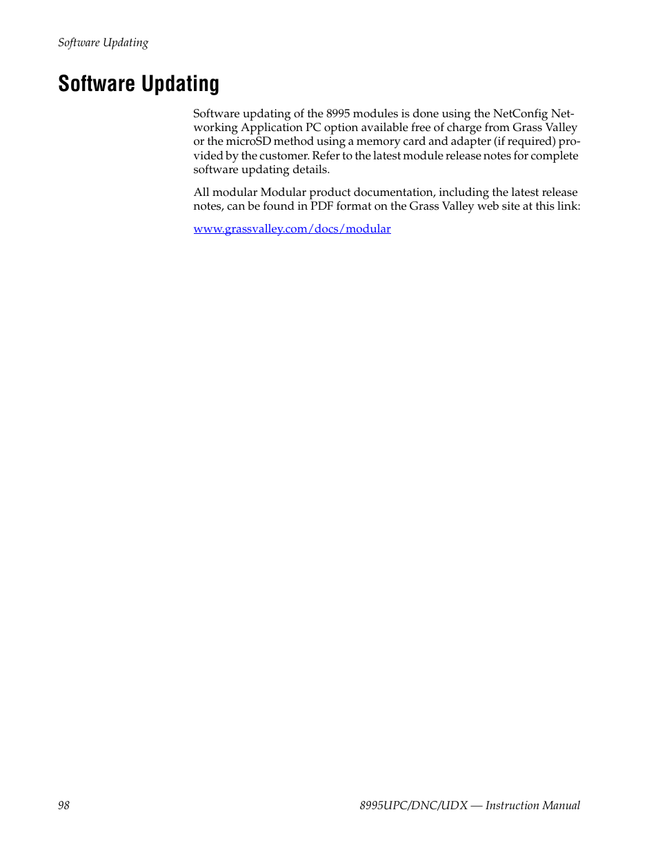 Software updating | Grass Valley 8995DNC v.1.3.0 User Manual | Page 98 / 140