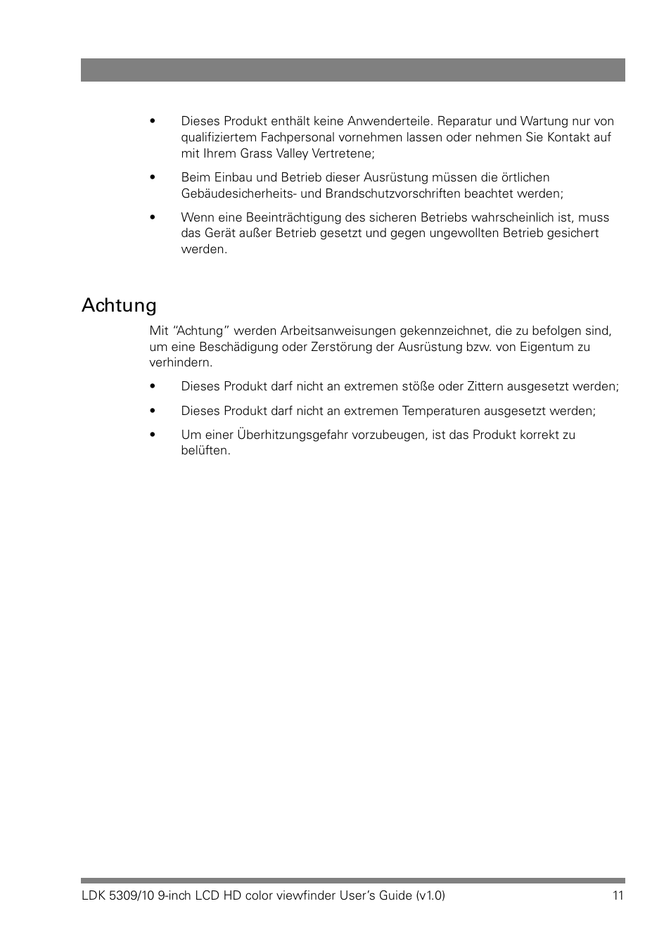 Achtung | Grass Valley LDK 5309 User Manual | Page 11 / 44