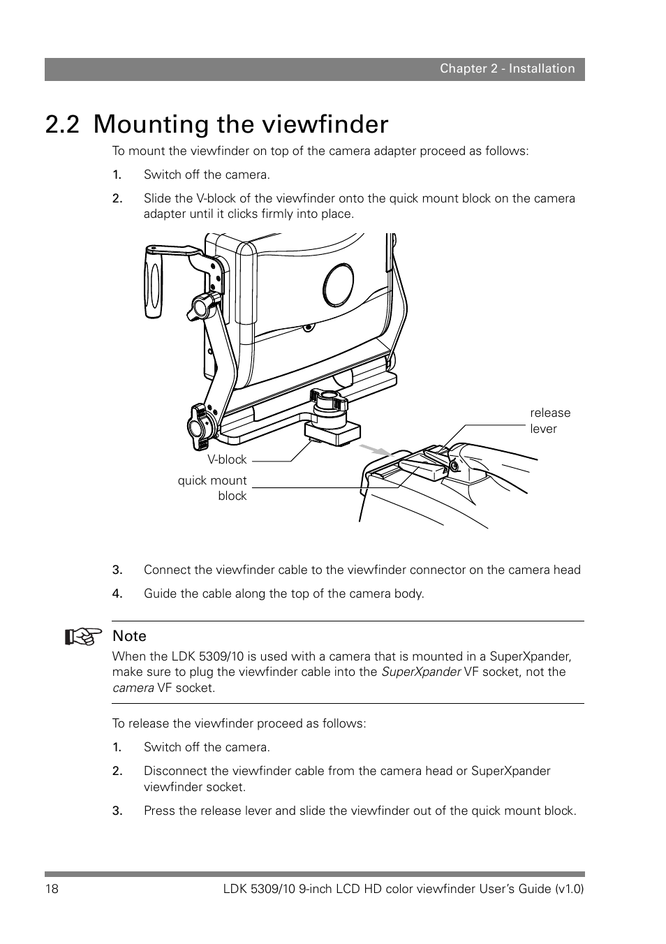 2 mounting the viewfinder | Grass Valley LDK 5309 User Manual | Page 18 / 44