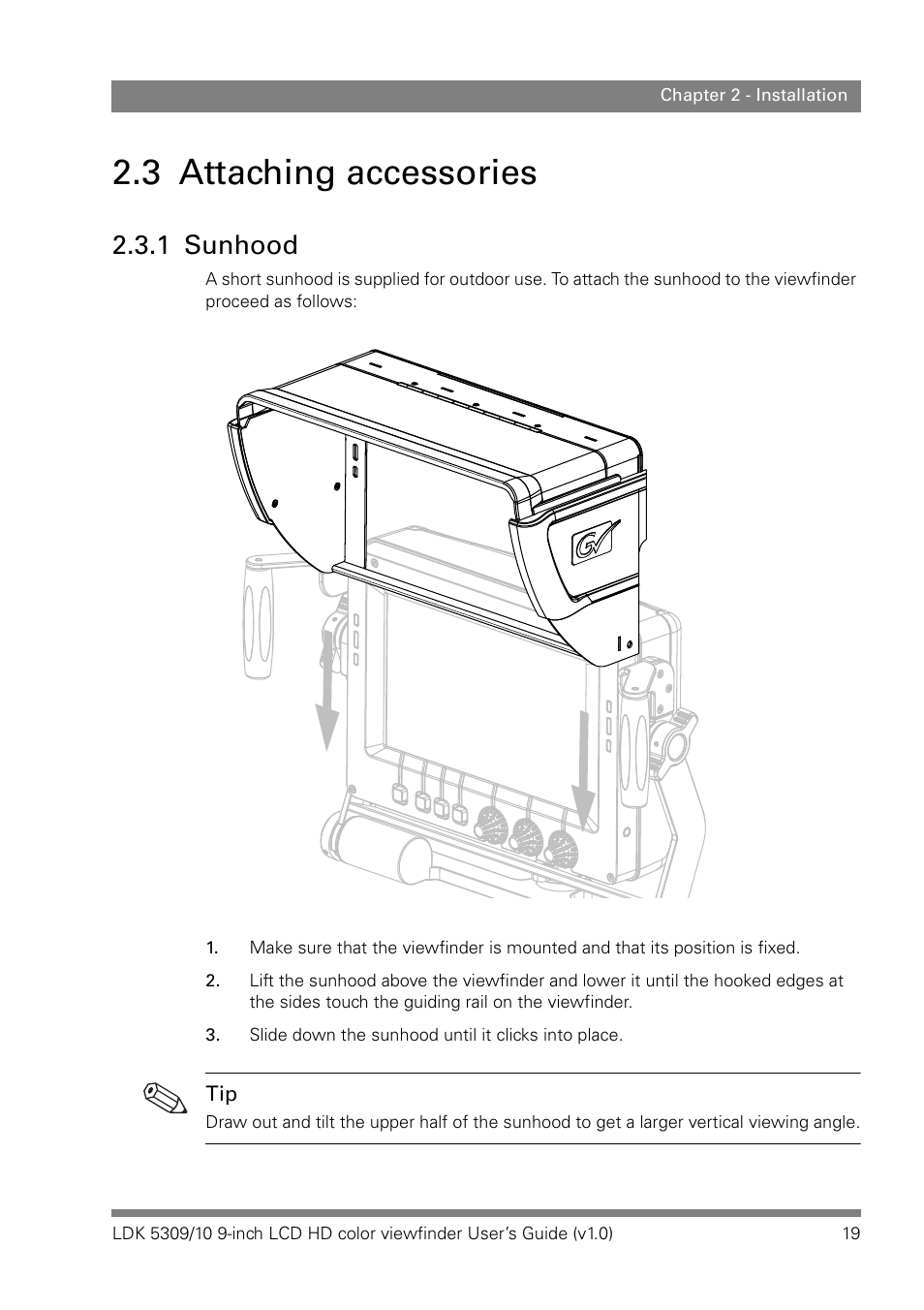 3 attaching accessories, 1 sunhood | Grass Valley LDK 5309 User Manual | Page 19 / 44