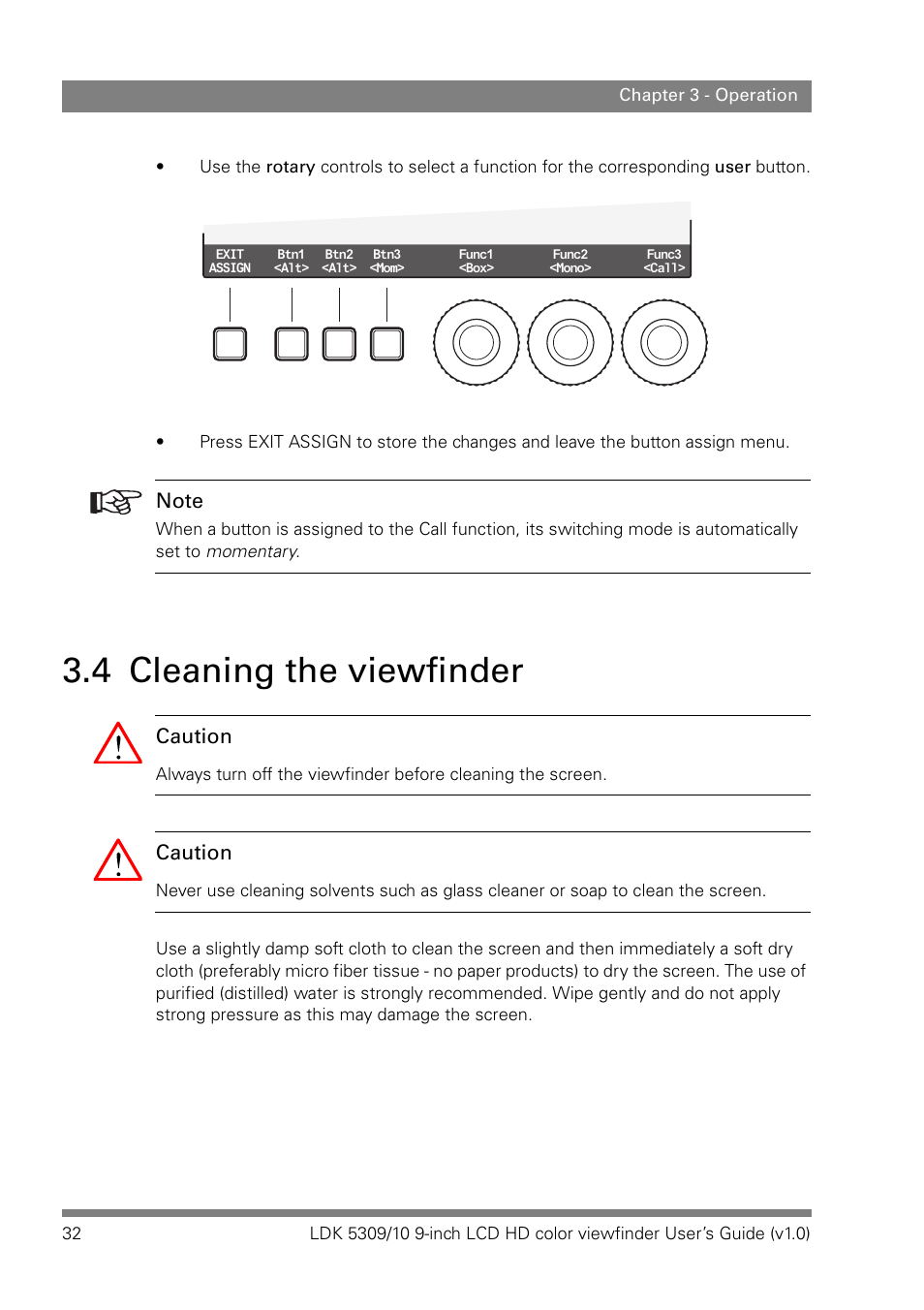 4 cleaning the viewfinder, Caution | Grass Valley LDK 5309 User Manual | Page 32 / 44