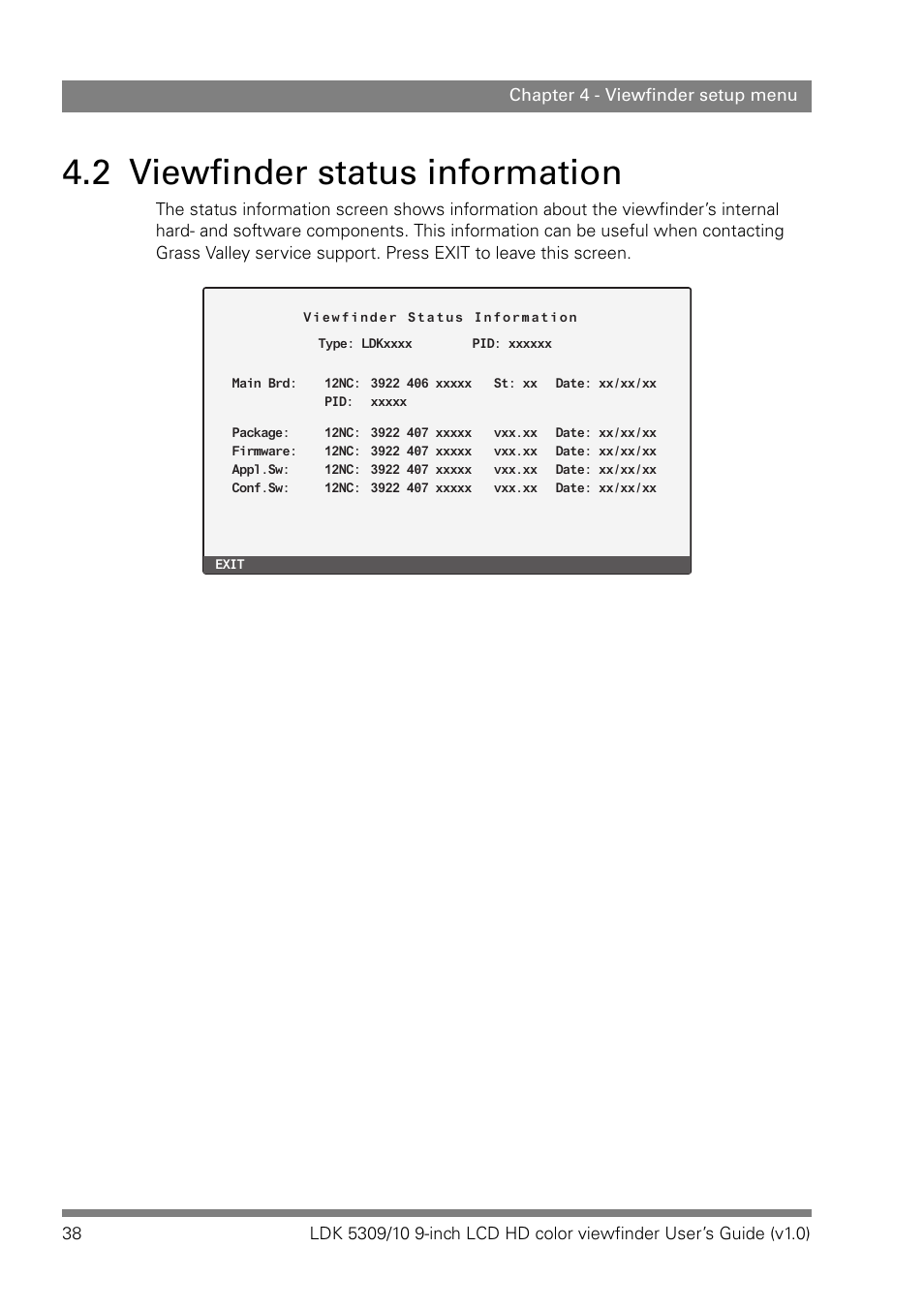 2 viewfinder status information, Viewfinder status information” on | Grass Valley LDK 5309 User Manual | Page 38 / 44