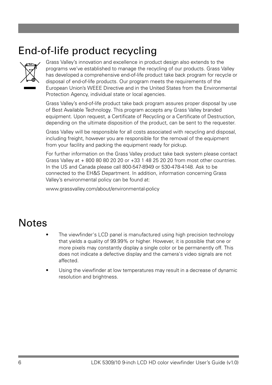 End-of-life product recycling | Grass Valley LDK 5309 User Manual | Page 6 / 44