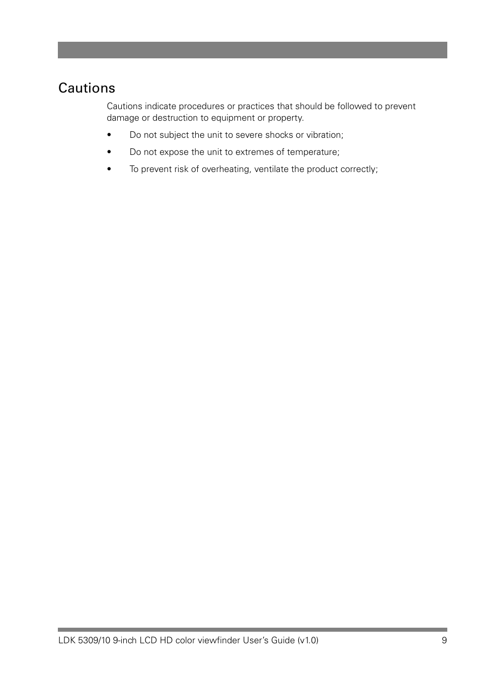 Cautions | Grass Valley LDK 5309 User Manual | Page 9 / 44