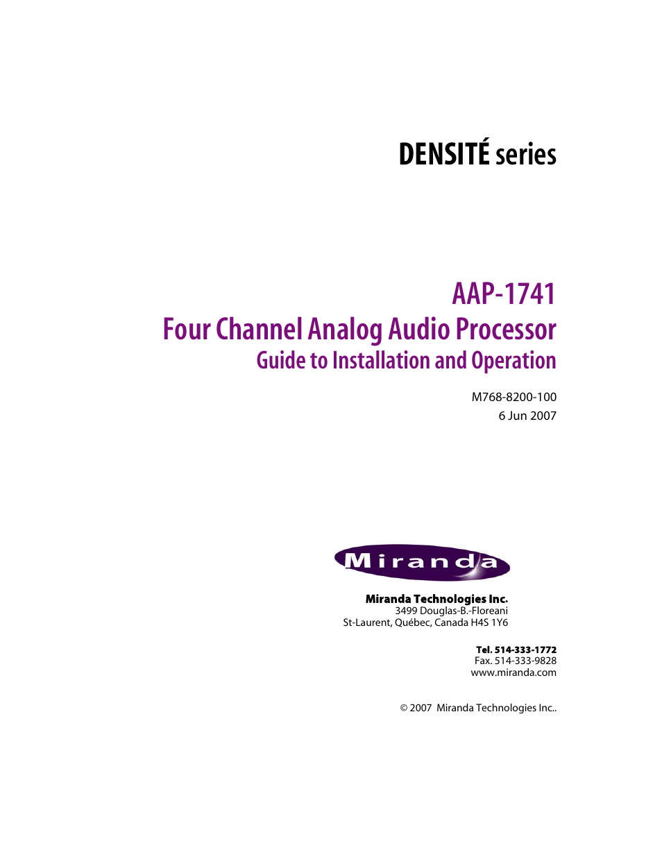 Grass Valley AAP-1741 User Manual | 33 pages