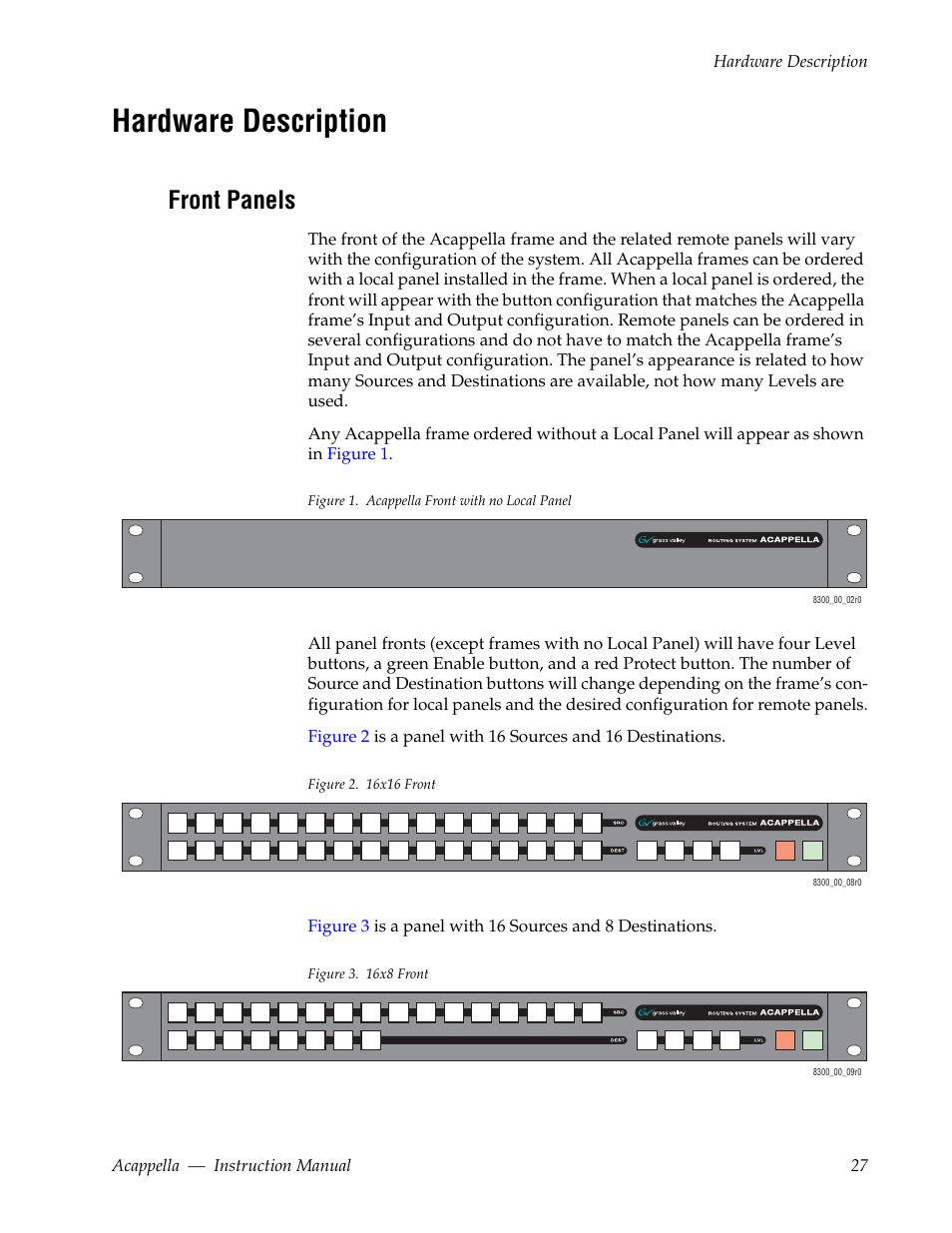 Hardware description, Front panels | Grass Valley Acappella v.3.2.4 User Manual | Page 27 / 128