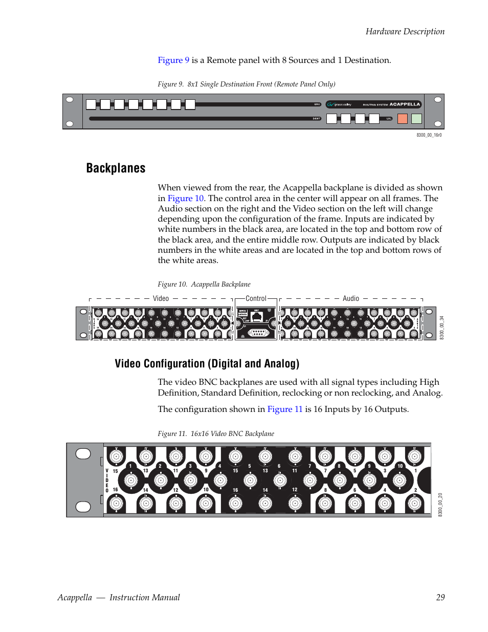 Backplanes, Video configuration (digital and analog) | Grass Valley Acappella v.3.2.4 User Manual | Page 29 / 128