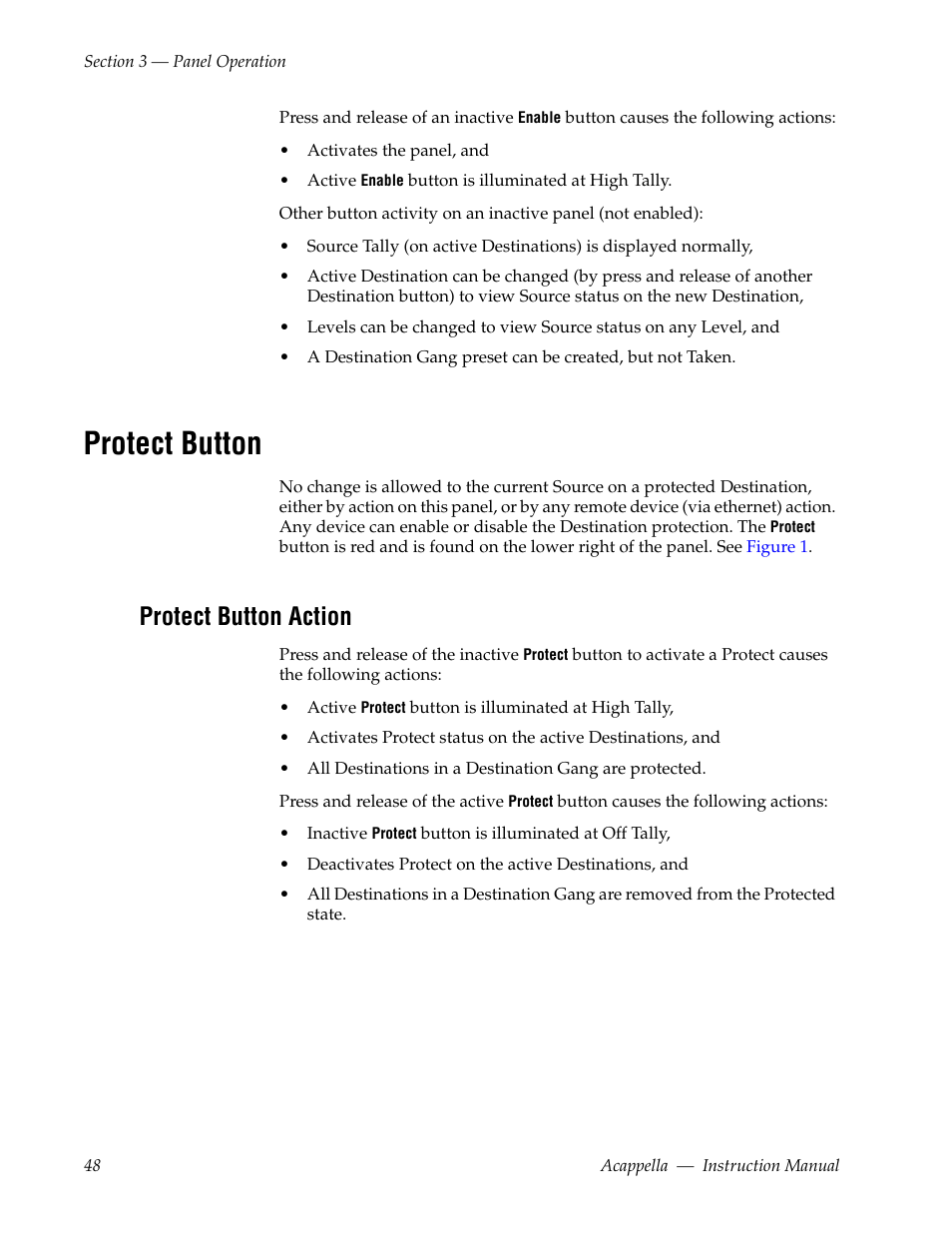 Protect button, Protect button action | Grass Valley Acappella v.3.2.4 User Manual | Page 48 / 128