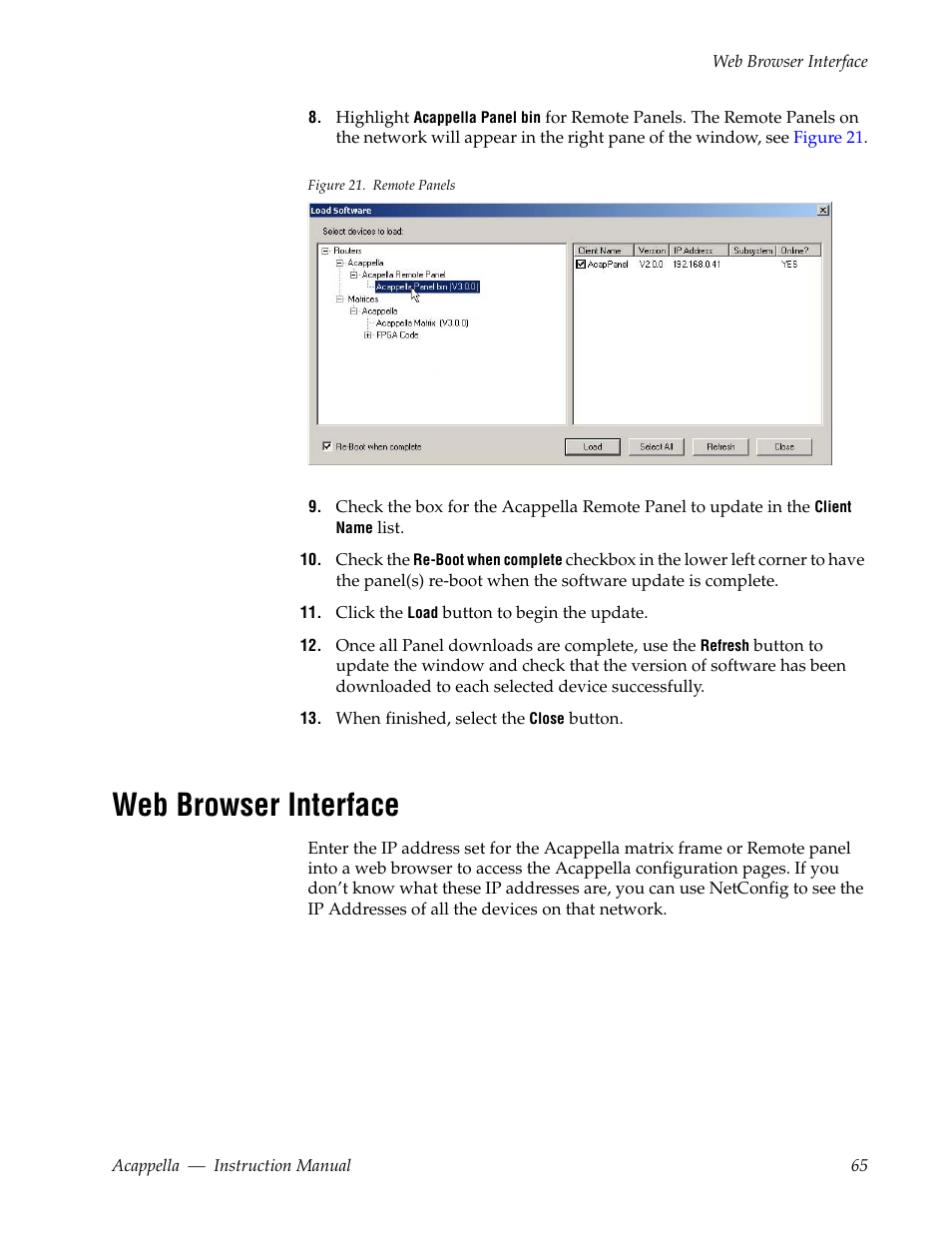 Web browser interface | Grass Valley Acappella v.3.2.4 User Manual | Page 65 / 128