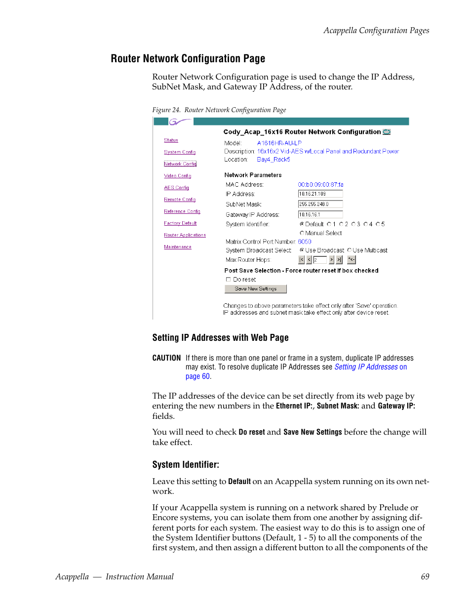 Router network configuration page | Grass Valley Acappella v.3.2.4 User Manual | Page 69 / 128