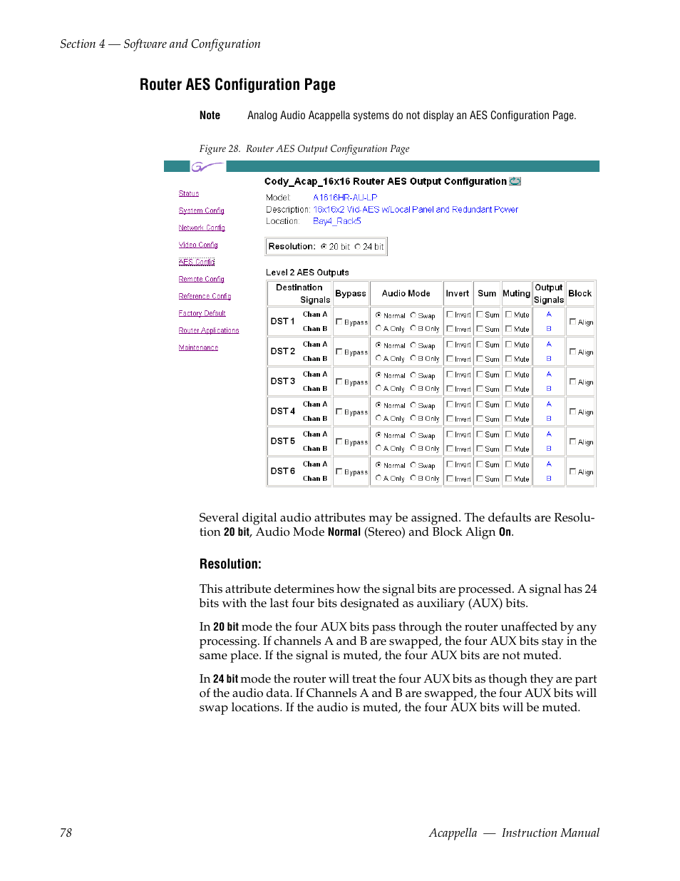 Router aes configuration page | Grass Valley Acappella v.3.2.4 User Manual | Page 78 / 128