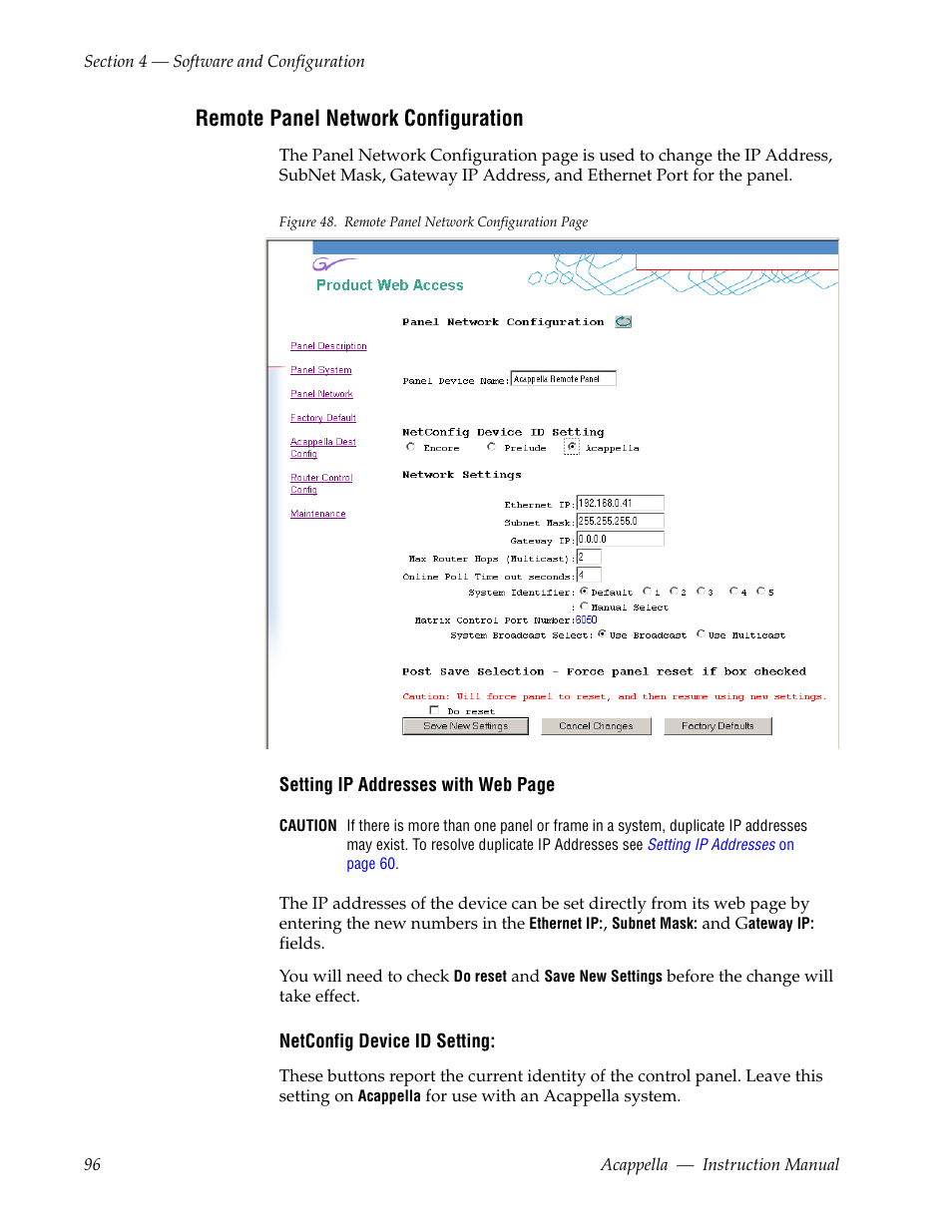 Remote panel network configuration | Grass Valley Acappella v.3.2.4 User Manual | Page 96 / 128