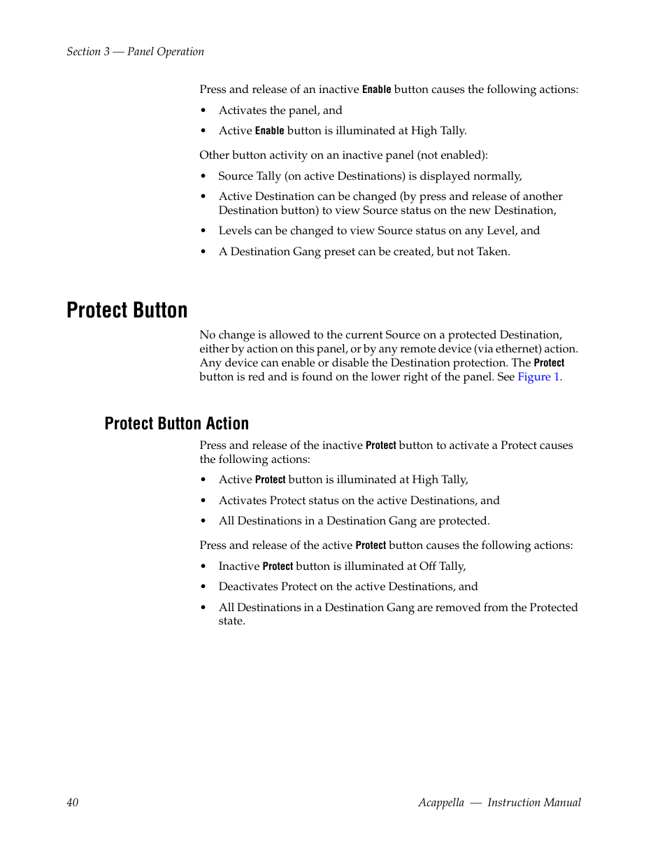 Protect button, Protect button action | Grass Valley Acappella v.3.1.0 User Manual | Page 40 / 110