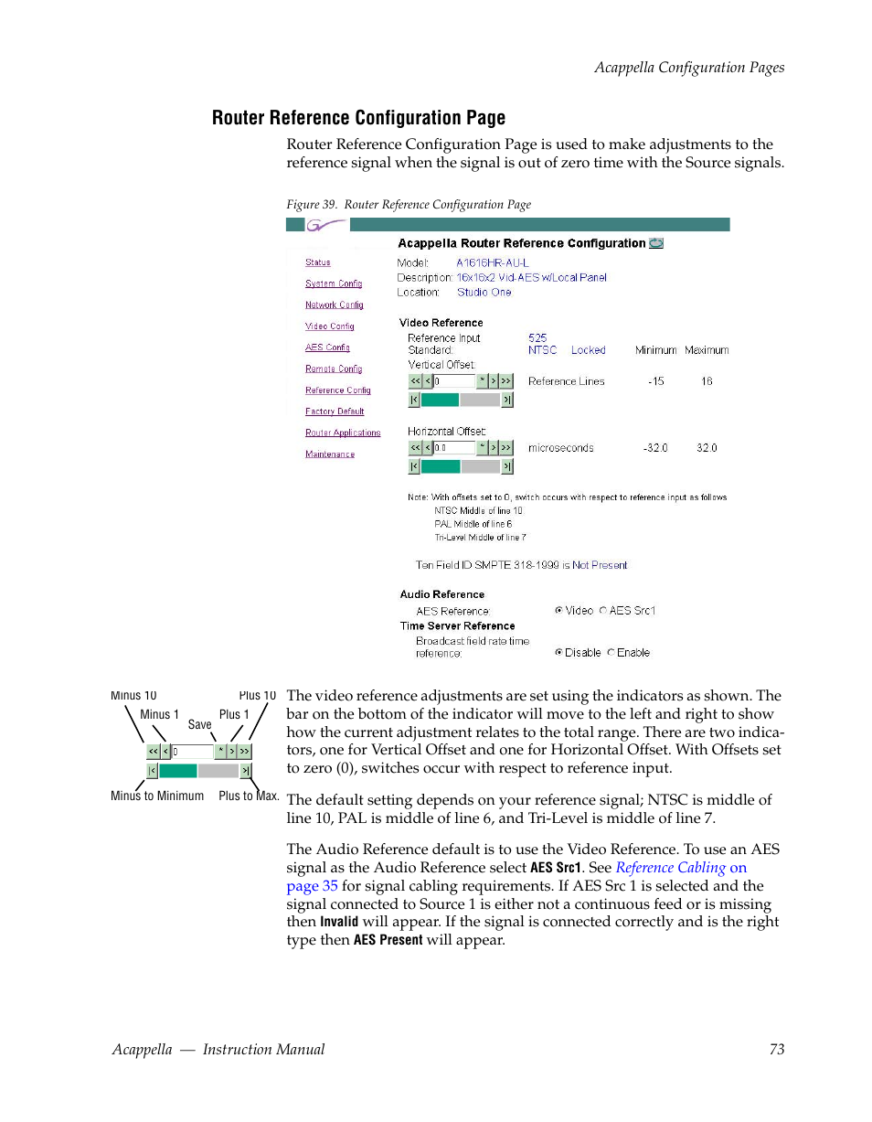 Router reference configuration page | Grass Valley Acappella v.3.1.0 User Manual | Page 73 / 110