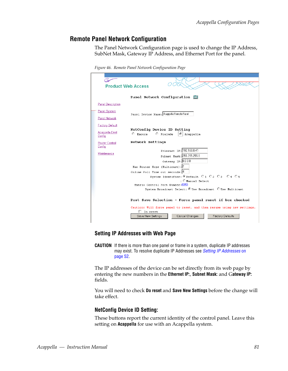 Remote panel network configuration | Grass Valley Acappella v.3.1.0 User Manual | Page 81 / 110