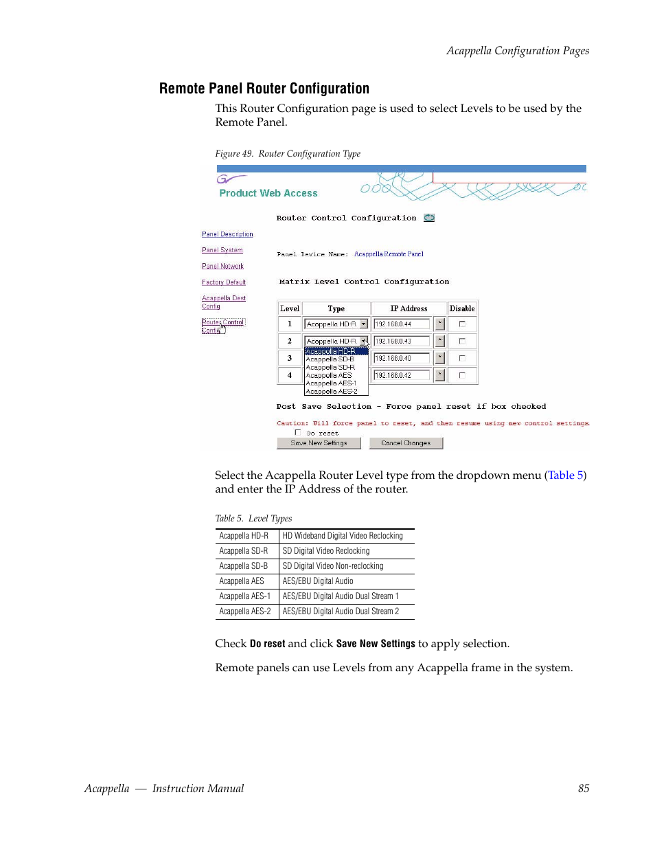 Remote panel router configuration | Grass Valley Acappella v.3.1.0 User Manual | Page 85 / 110