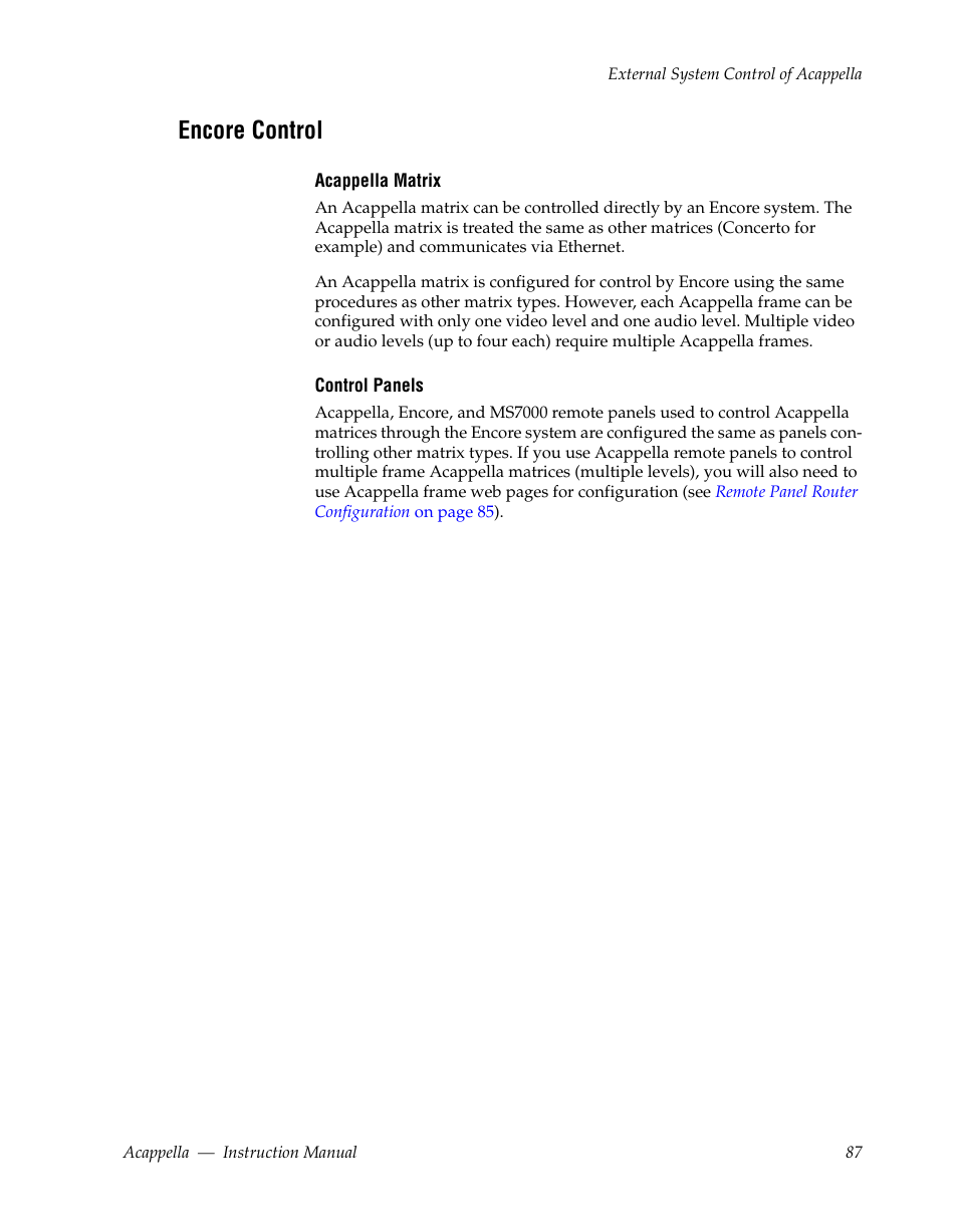 Encore control | Grass Valley Acappella v.3.1.0 User Manual | Page 87 / 110