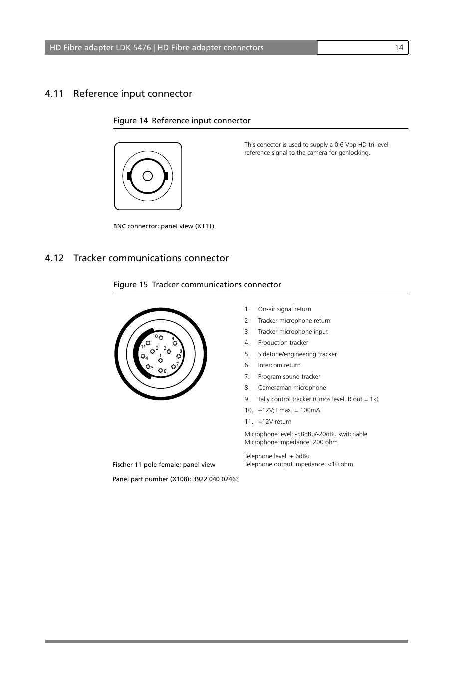 11 reference input connector, 12 tracker communications connector | Grass Valley LDK 5476 User Manual | Page 14 / 16