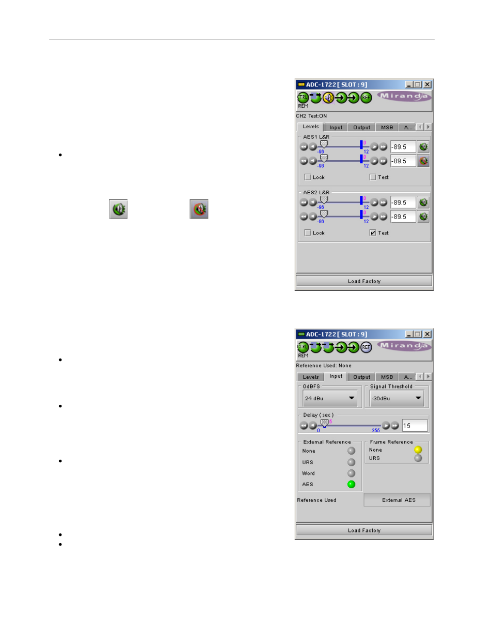 1 the levels panel, 2 the input panel | Grass Valley ADC-1722 User Manual | Page 16 / 22
