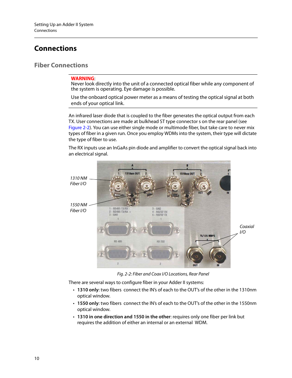 Connections, Fiber connections | Grass Valley Adder II User Manual | Page 14 / 41