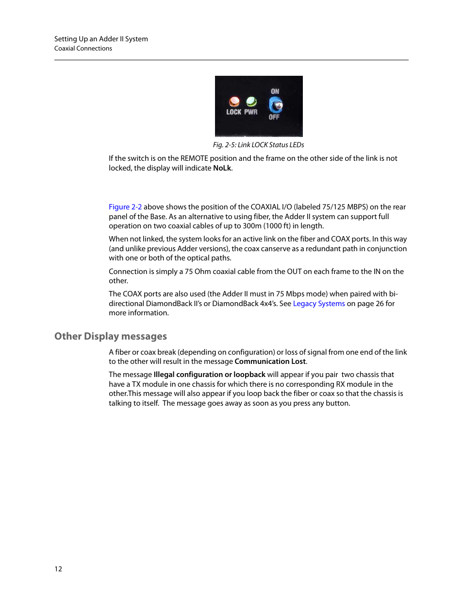 Coaxial connections, Other display messages, Coaxial connections other display messages | Grass Valley Adder II User Manual | Page 16 / 41