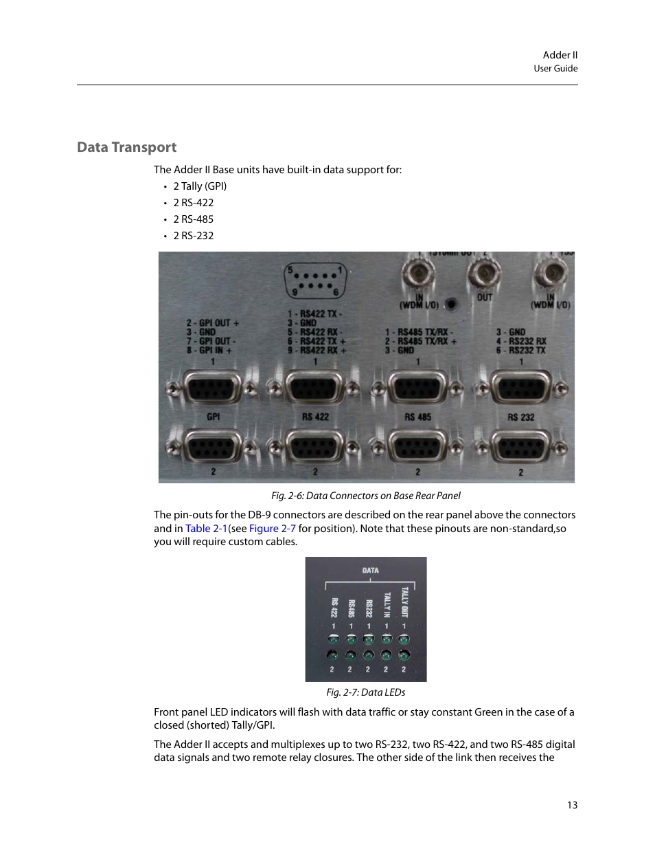 Other base features, Data transport, Ols (see | Grass Valley Adder II User Manual | Page 17 / 41