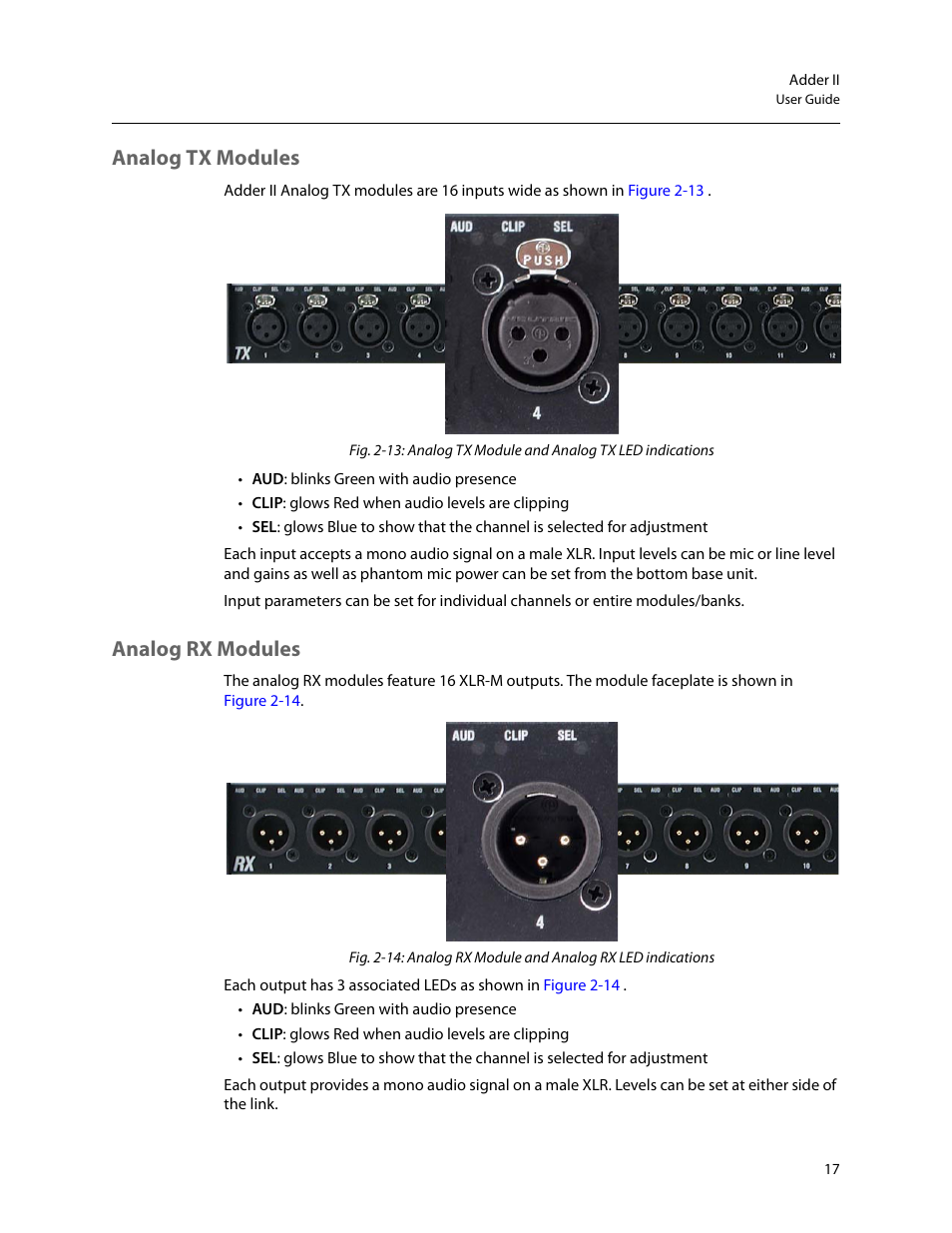 Analog tx modules, Analog rx modules, Analog tx modules analog rx modules | Grass Valley Adder II User Manual | Page 21 / 41
