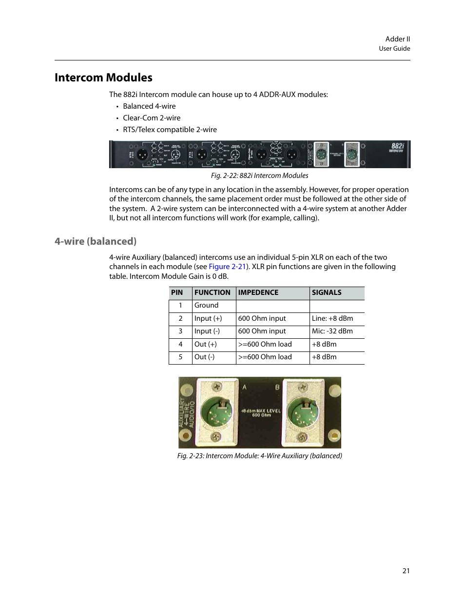 Intercom modules, Wire (balanced) | Grass Valley Adder II User Manual | Page 25 / 41