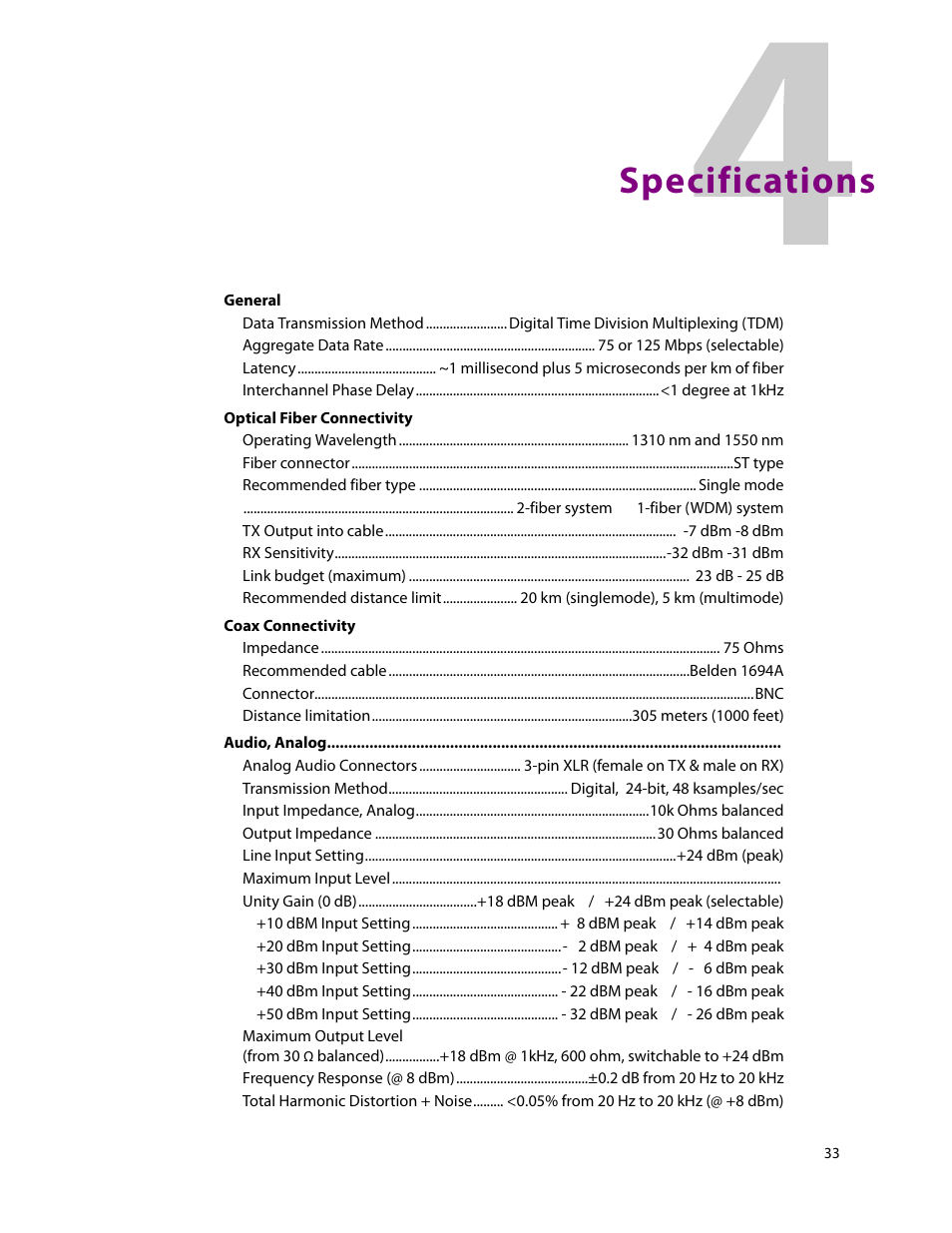 Specifications | Grass Valley Adder II User Manual | Page 37 / 41