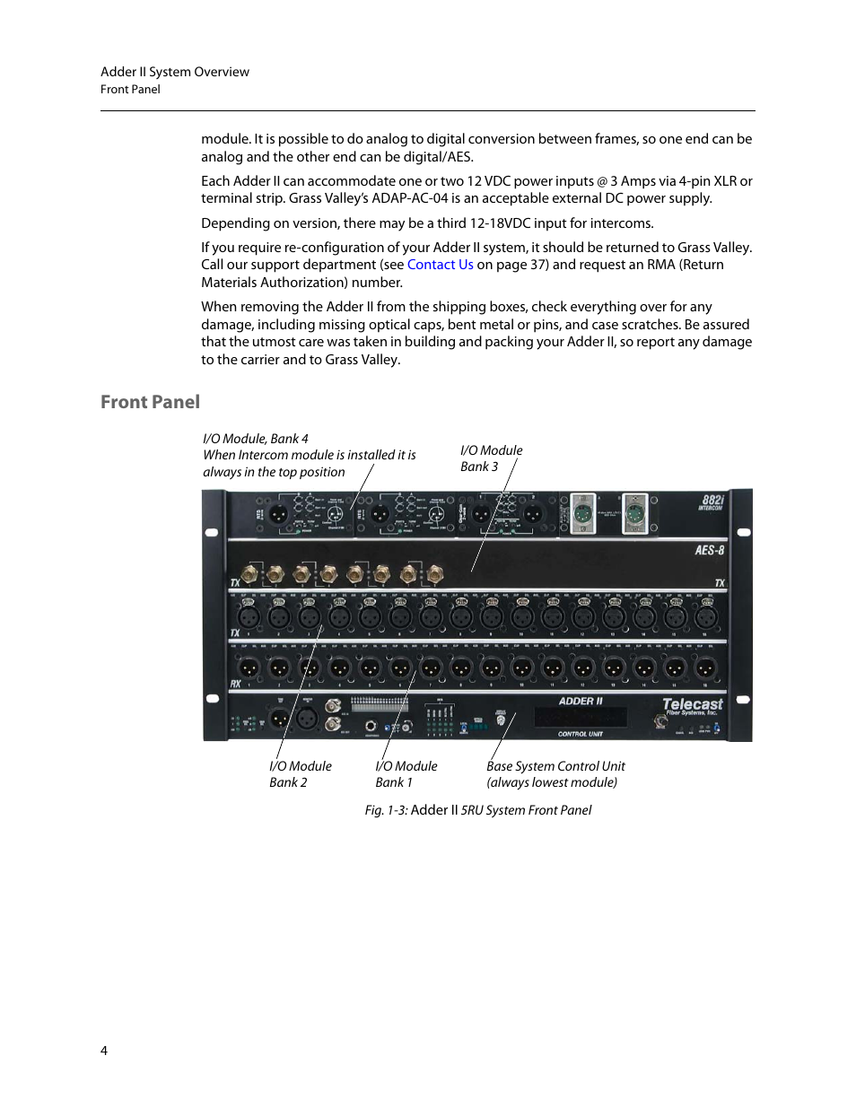 Front panel | Grass Valley Adder II User Manual | Page 8 / 41