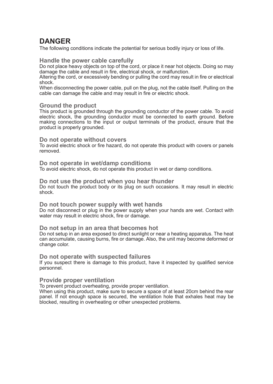 Danger | Grass Valley ADVC G1 User Manual | Page 3 / 32