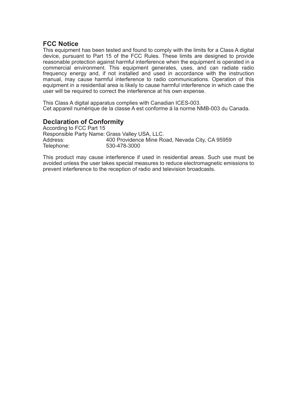 Fcc notice, Declaration of conformity | Grass Valley ADVC G1 User Manual | Page 5 / 32