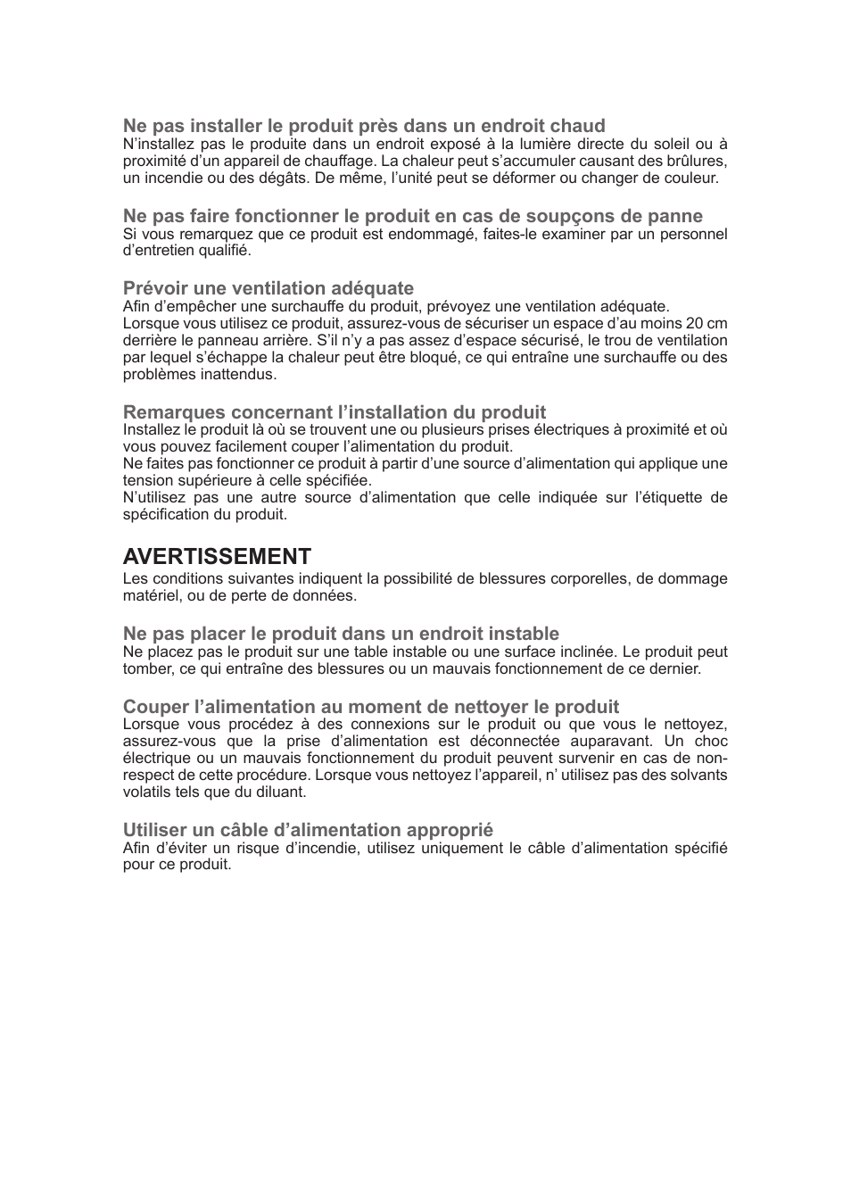 Avertissement | Grass Valley ADVC G1 User Manual | Page 9 / 32