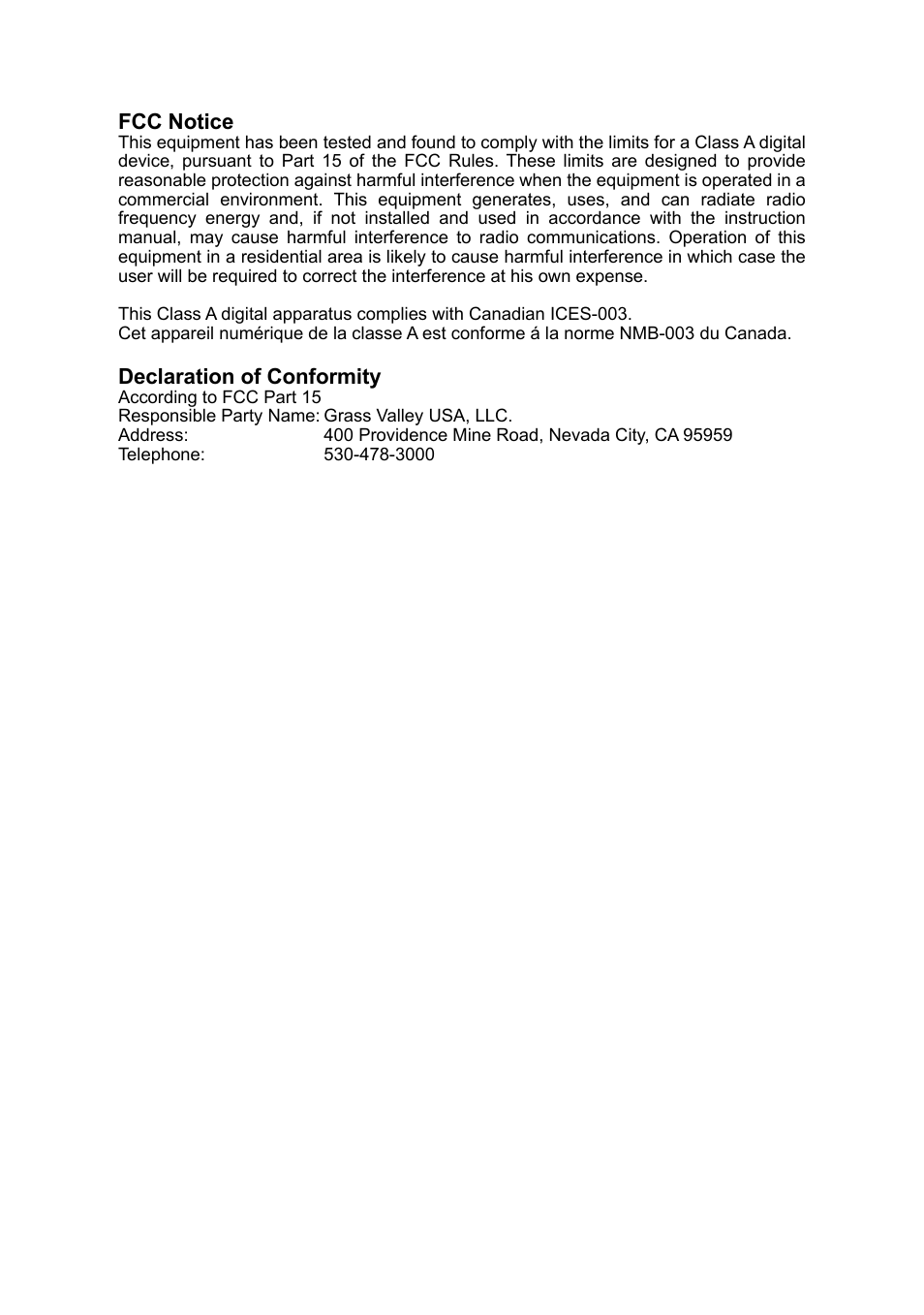 Fcc notice, Declaration of conformity | Grass Valley ADVC G3 User Manual | Page 5 / 28