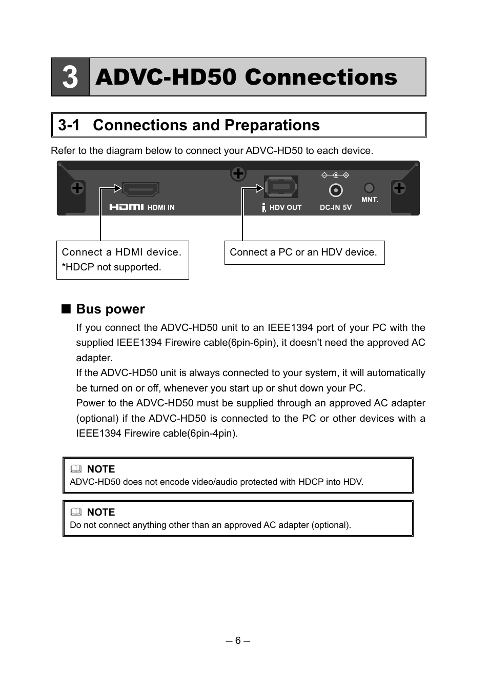 Advc-hd50 connections, 1 connections and preparations | Grass Valley ADVC-HD50 User Manual | Page 10 / 48