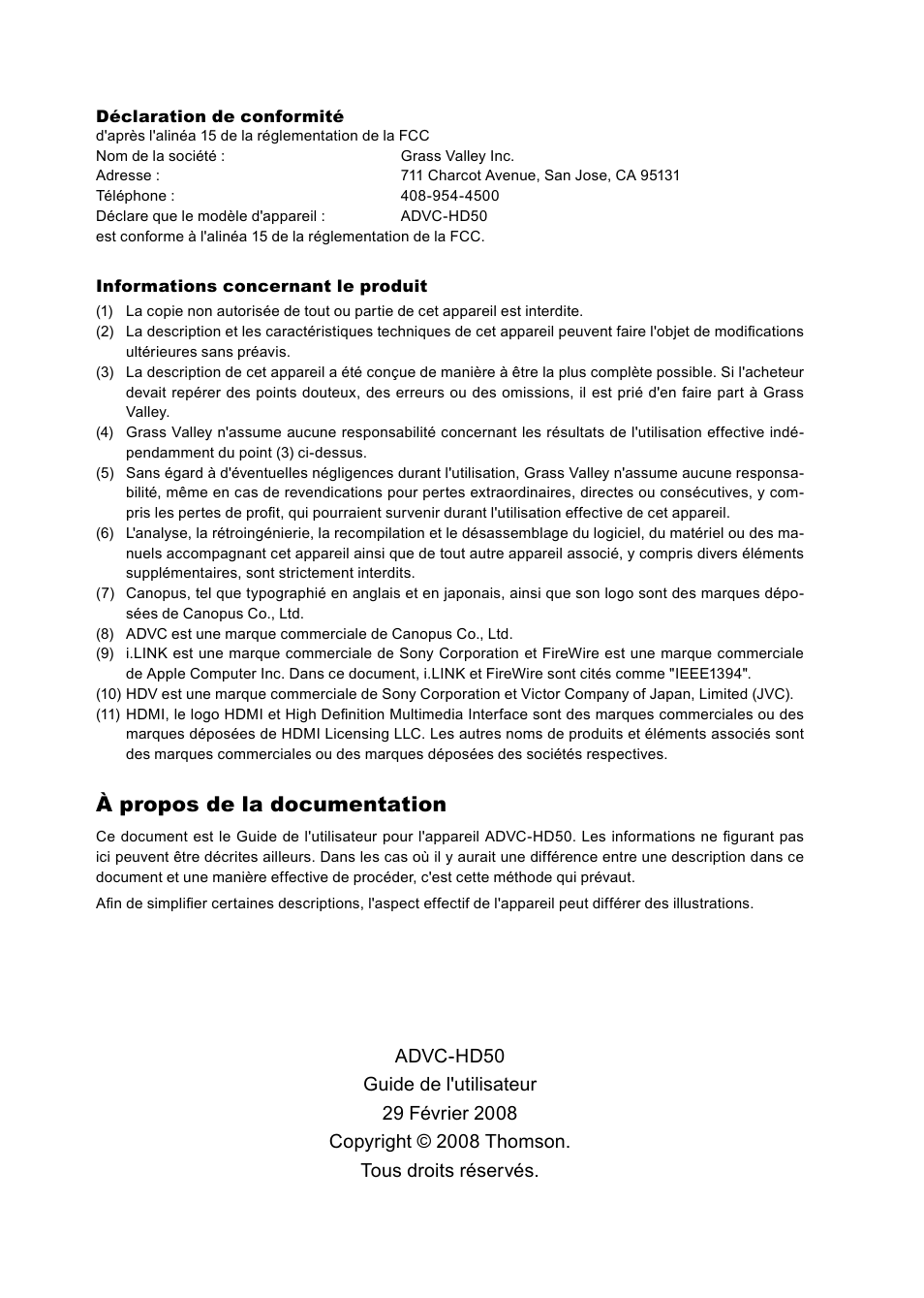 À propos de la documentation | Grass Valley ADVC-HD50 User Manual | Page 28 / 48