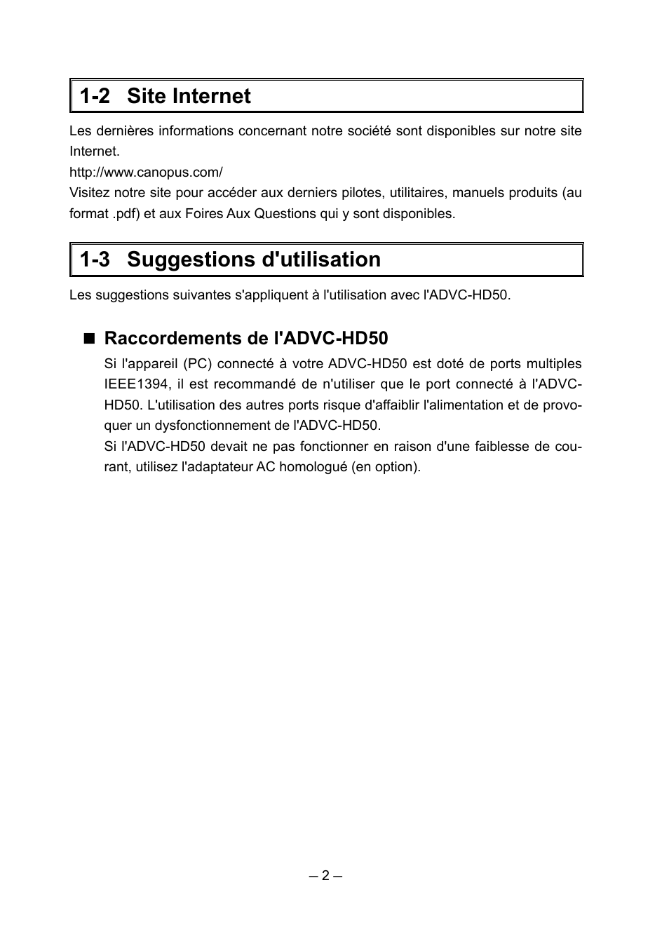 2 site internet, 3 suggestions d'utilisation | Grass Valley ADVC-HD50 User Manual | Page 30 / 48