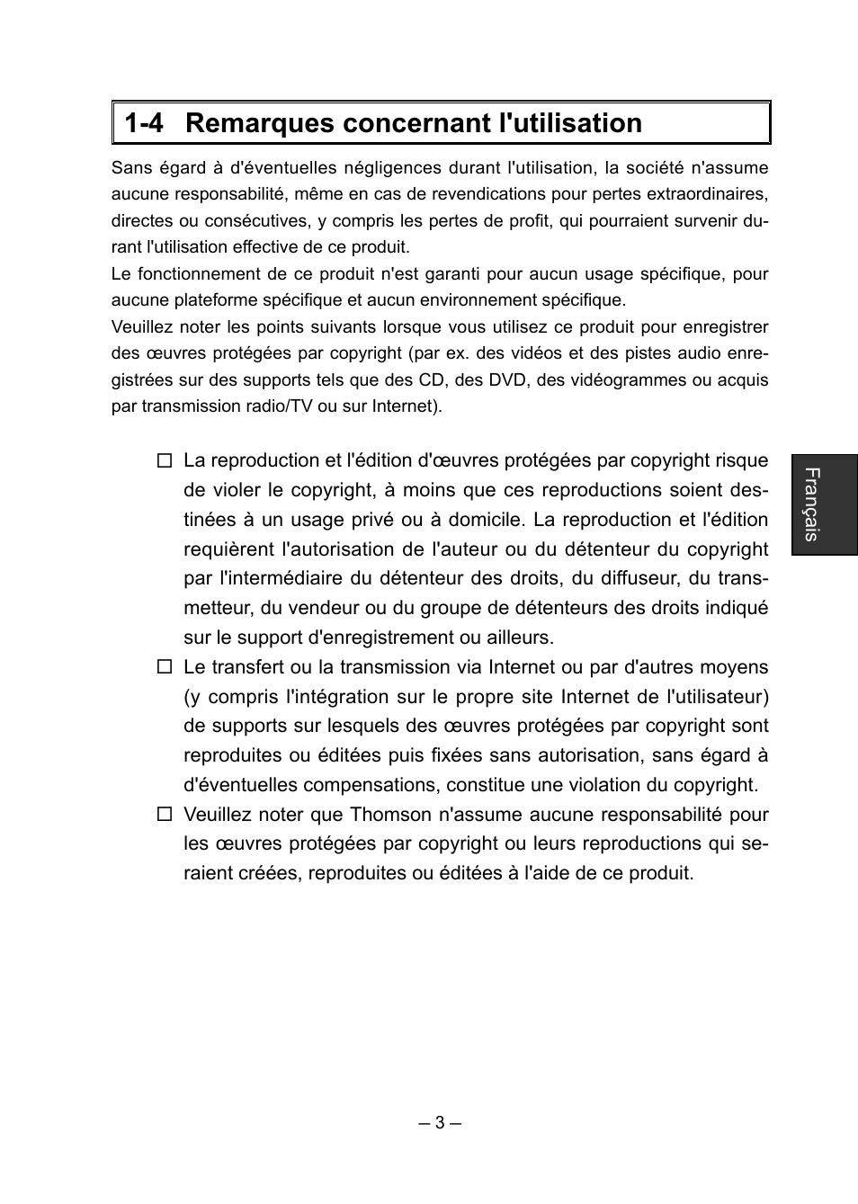 4 remarques concernant l'utilisation | Grass Valley ADVC-HD50 User Manual | Page 31 / 48