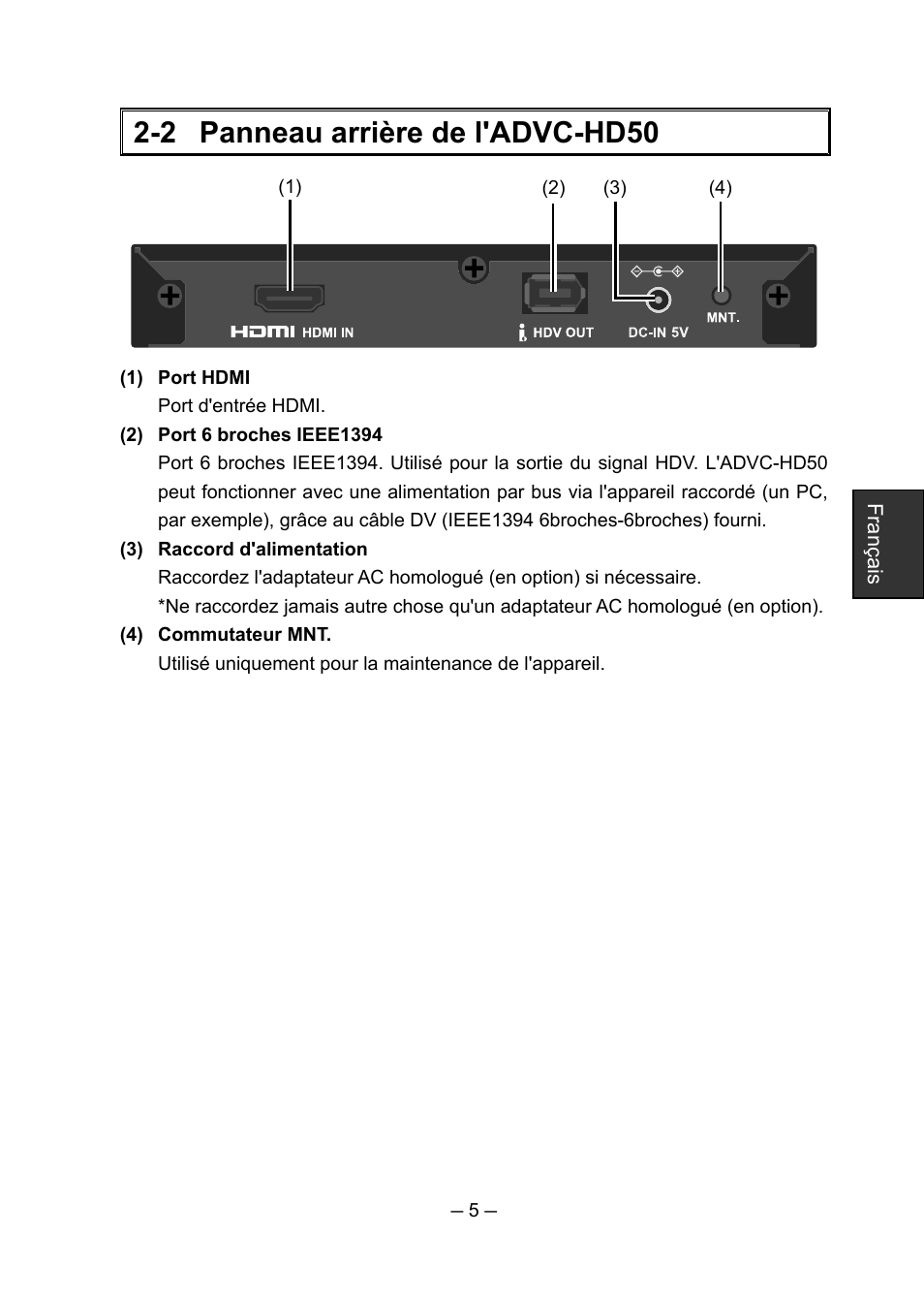 2 panneau arrière de l'advc-hd50 | Grass Valley ADVC-HD50 User Manual | Page 33 / 48