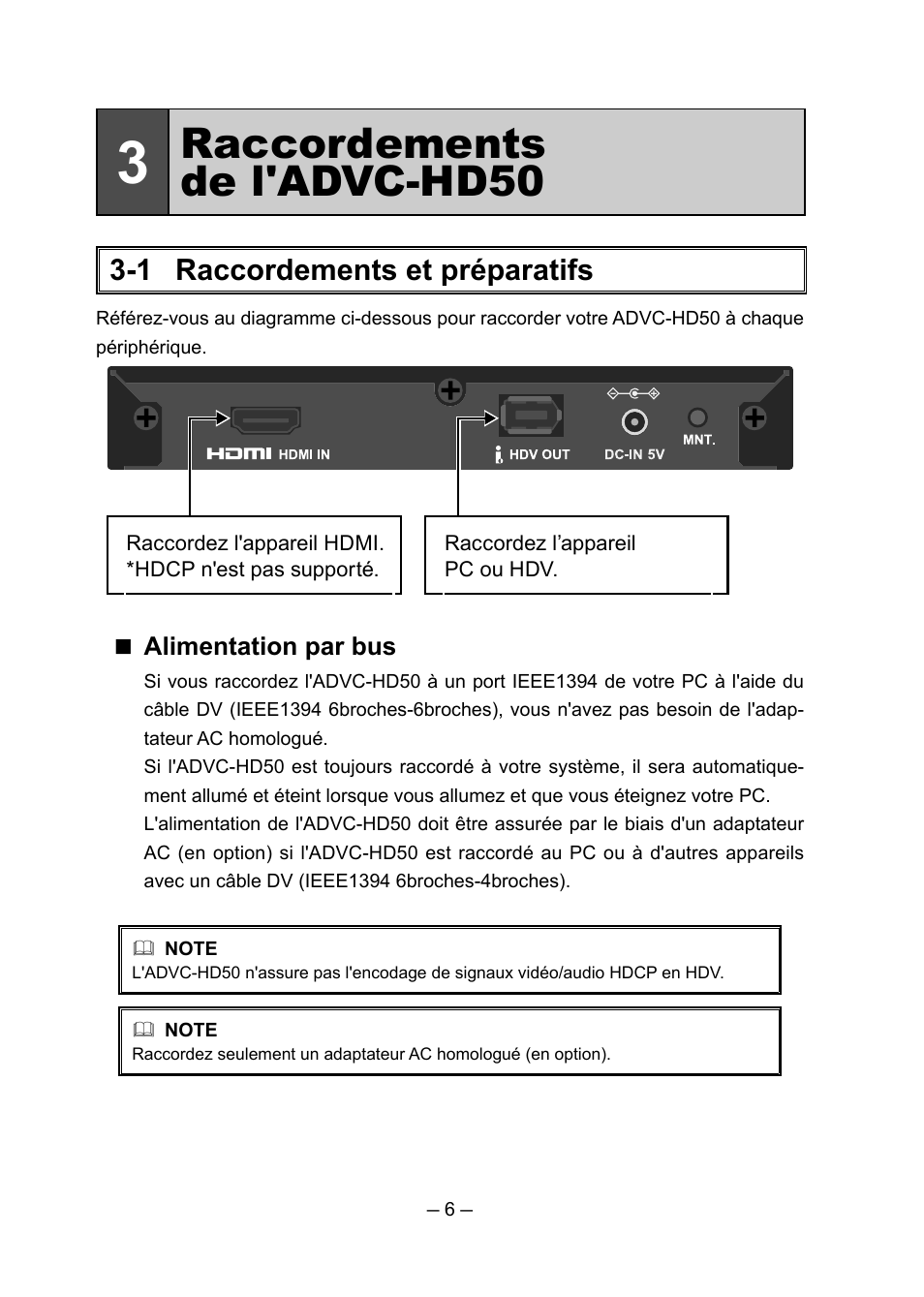 Raccordements de l'advc-hd50, 1 raccordements et préparatifs | Grass Valley ADVC-HD50 User Manual | Page 34 / 48