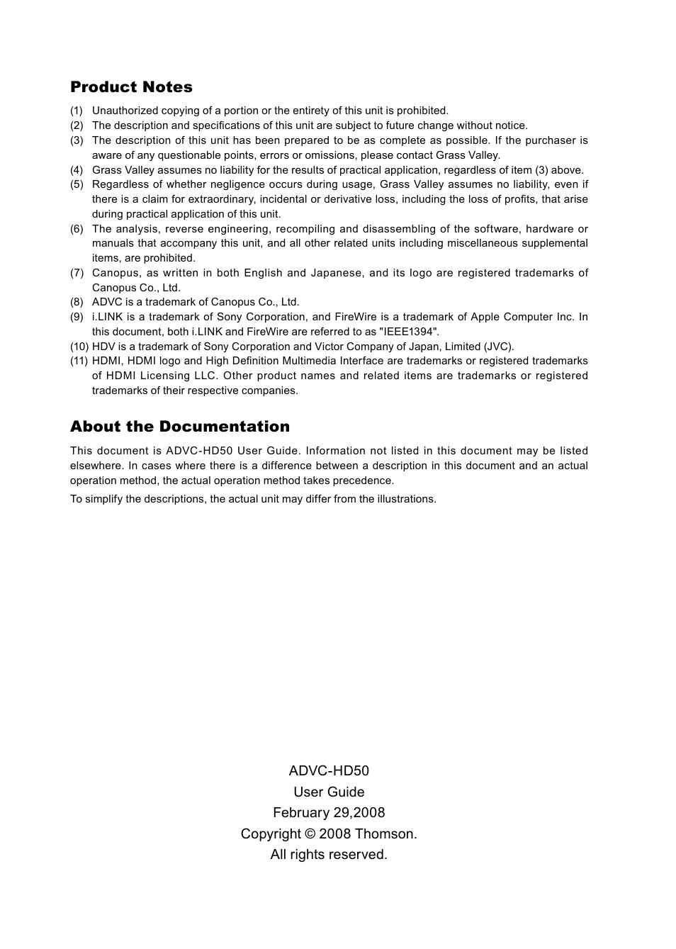 About the documentation | Grass Valley ADVC-HD50 User Manual | Page 4 / 48