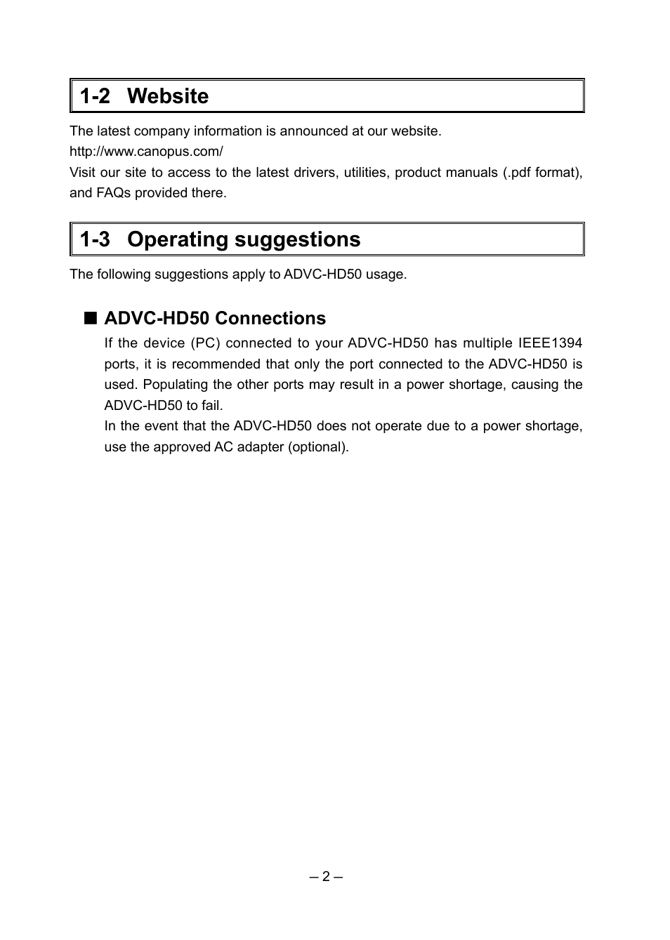 2 website, 3 operating suggestions | Grass Valley ADVC-HD50 User Manual | Page 6 / 48