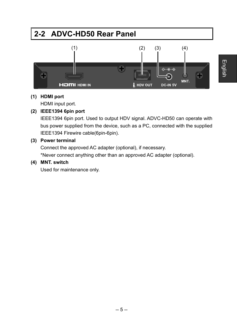 2 advc-hd50 rear panel | Grass Valley ADVC-HD50 User Manual | Page 9 / 48