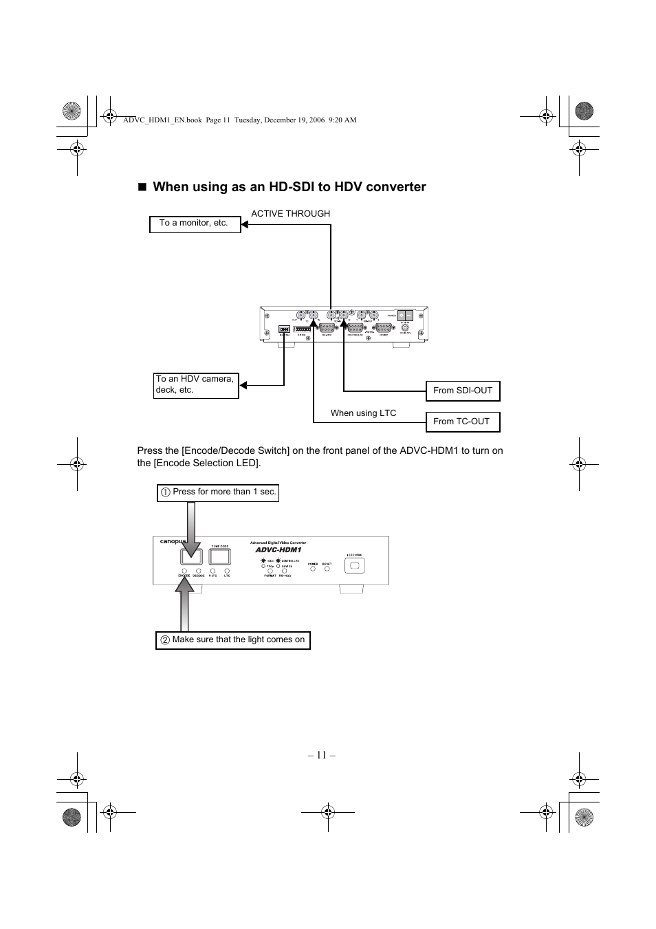 When using as an hd-sdi to hdv converter | Grass Valley ADVC-HDM1 User Manual | Page 14 / 28