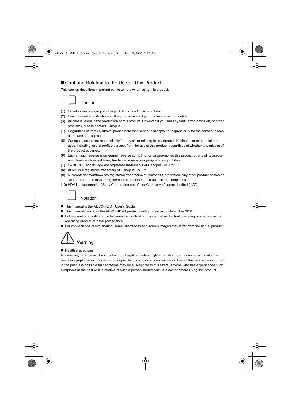Grass Valley ADVC-HDM1 User Manual | Page 2 / 28