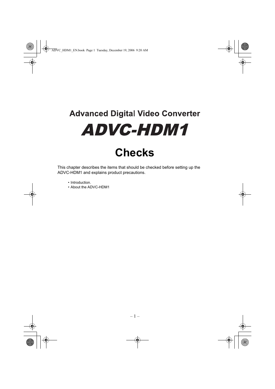 Checks | Grass Valley ADVC-HDM1 User Manual | Page 4 / 28